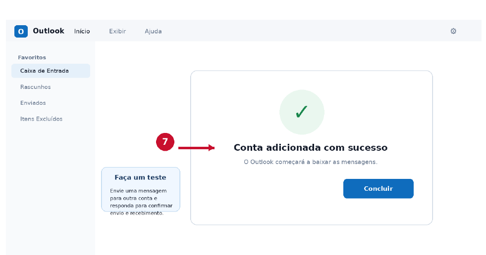 Tela indicando conta adicionada com sucesso